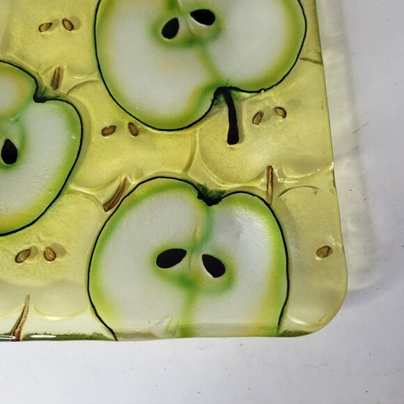 Kitchen Depot Art Glass Apple Print Square Appetizer Platter Serving Dish NEW - Picture 2 of 6